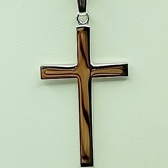 Sterling  Polished Cross Pendant Necklace - Picture 3 of 14